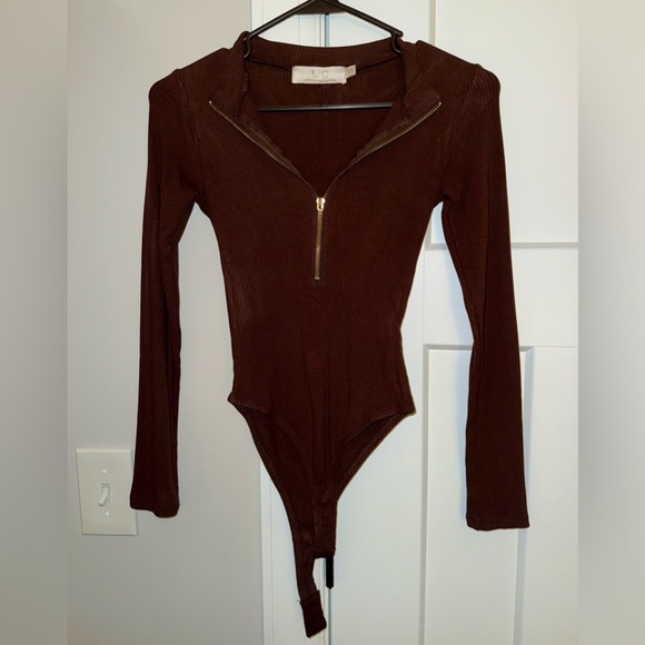 lizette collection Tops - Brown Long Sleeve Bodysuit with Zipper